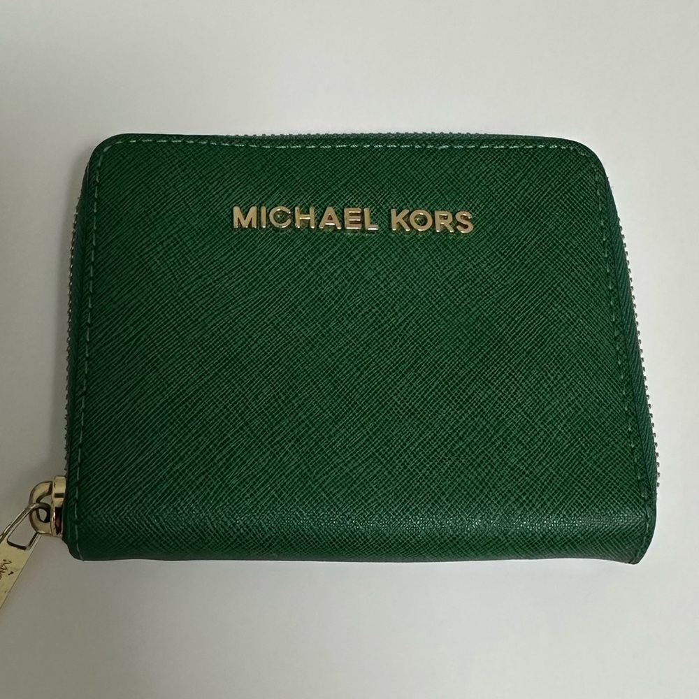 Michael Kors Jet Set Saffiano Leather Zip Around Wallet in Gooseberry Green